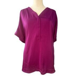 Chico’s Purple V-Neck Drawstring sides shirt sleeve blouse hidden buttons-size 2